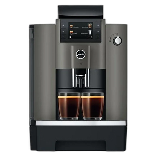 JURA W4 Dark Inox koffiemachine met touchscreen en twee kopjes espresso
