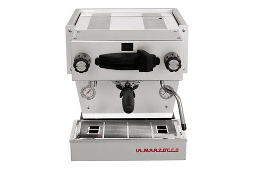 La Marzocco Linea Mini R RVS espressomachine met dubbele knoppen en stoompijp in roestvrij staal