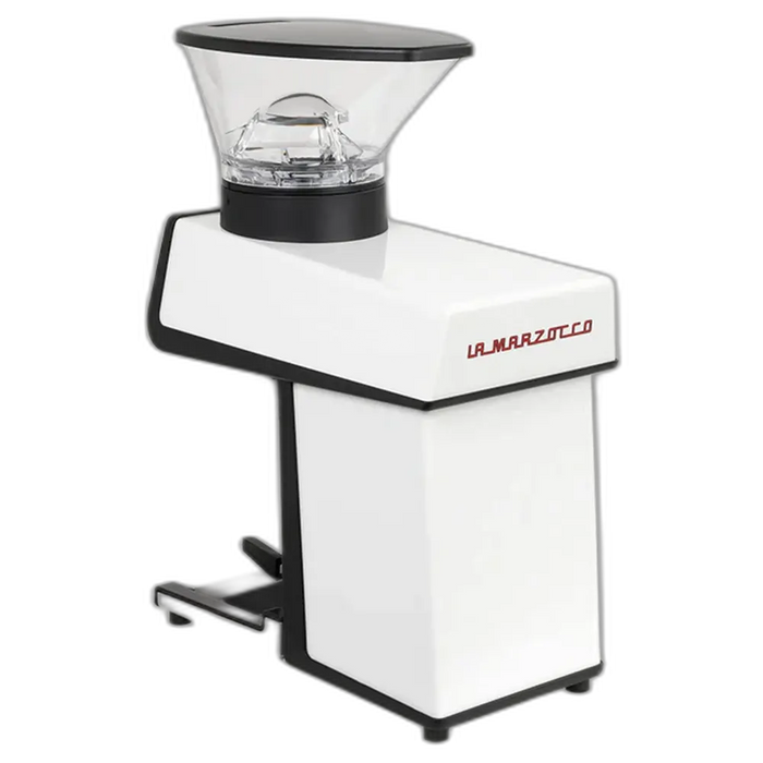 La Marzocco Pico Wit koffiemolen met strak wit design en transparant bonenreservoir