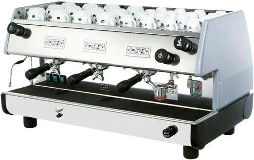 La Pavoni BAR TV/3 espressomachine met drie zetgroepen en kopjeshouder bovenop
