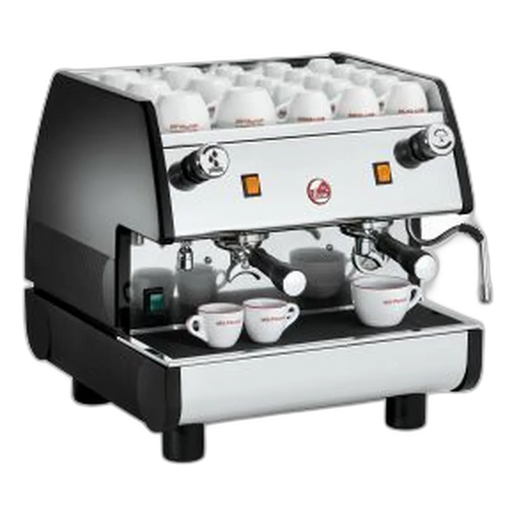 La Pavoni PUB V/2 Enkel Stoom Zwart met twee zetgroepen en koperen boiler, geschikt voor meerdere espresso's tegelijk