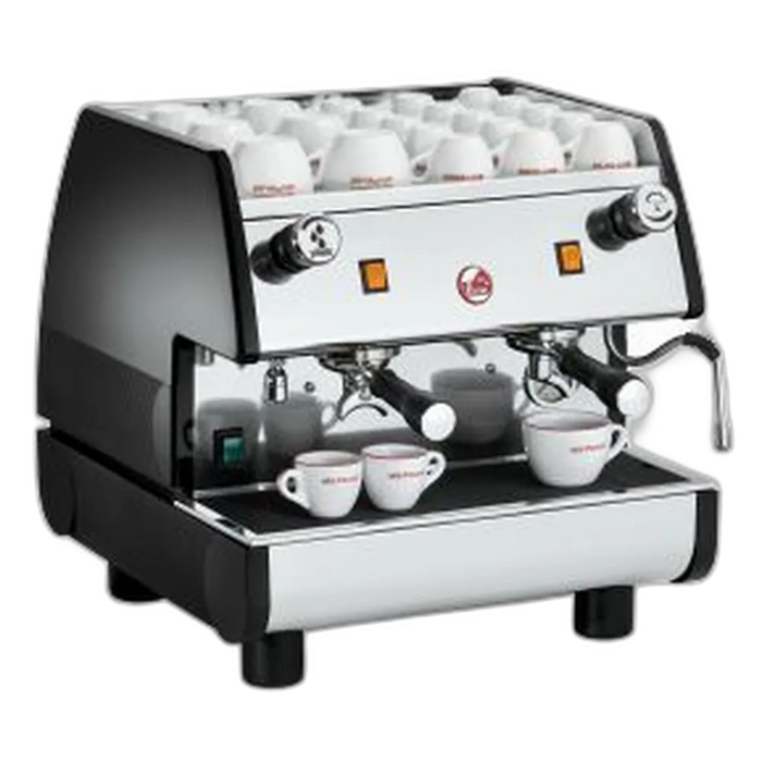 La Pavoni PUB V/2 Enkel Stoom Zwart met twee zetgroepen en koperen boiler, geschikt voor meerdere espresso's tegelijk