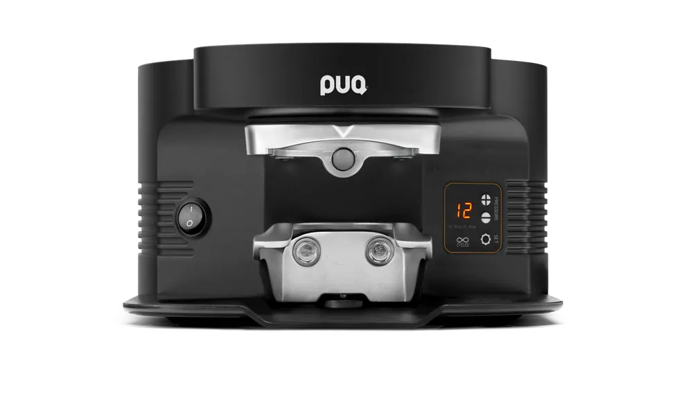 PuqPress M5 automatische koffiestamper in zwart met digitaal display voor Mahlkönig E80 molens