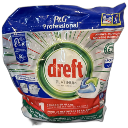 Dreft Platinum Plus vaatwastabletten 75 stuks in originele verpakking met recycleerbare folie en professionele formule
