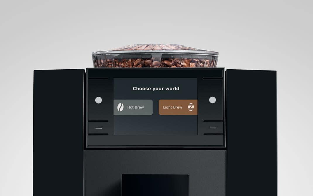 Hot Brew of Light Brew kiezen op het kleurendisplay met vier toetsen van de JURA A8
