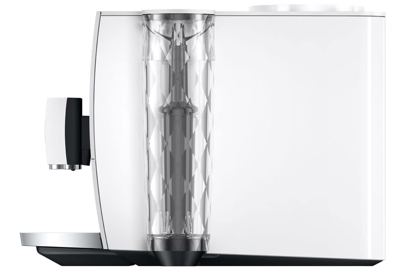 Zijprofiel van de JURA ENA 8 met kristalpatroon-watertank