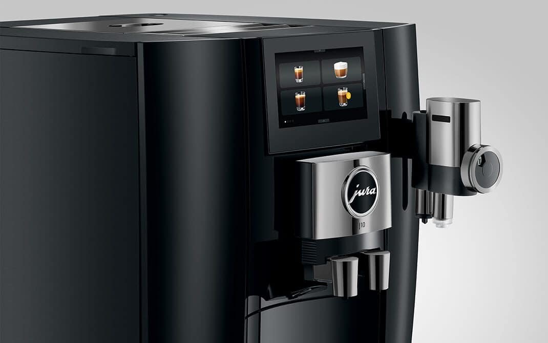 Uitloop van de JURA J10 waar Coffee Eye het geplaatste kopje herkent