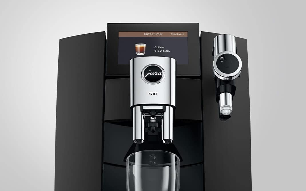 Coffee Timer op het 4,3-inch touchscreen van de JURA S10: koffie klaar om 6.30 uur