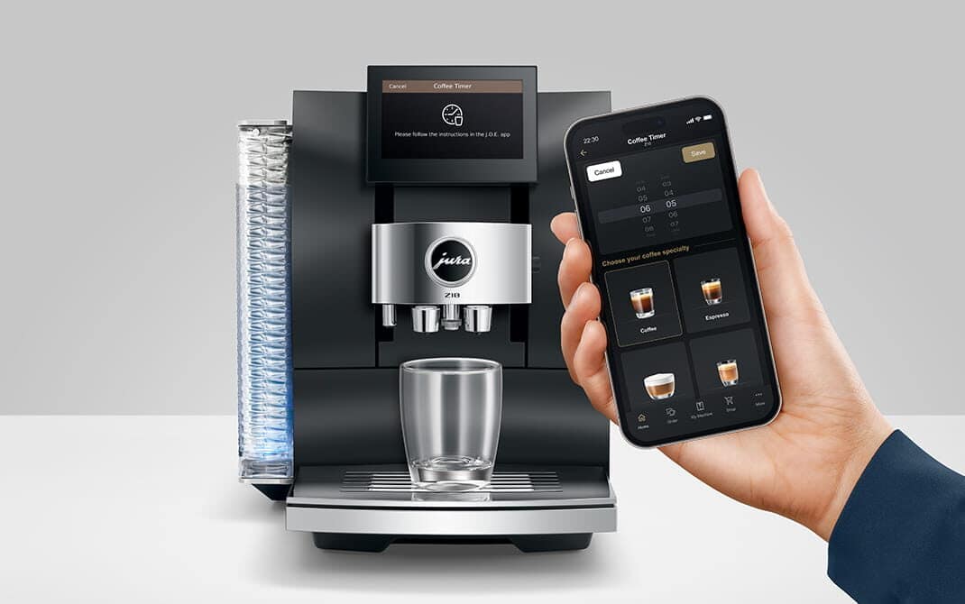 Coffee Timer instellen in de J.O.E.-app naast de JURA Z10 Obsidian Black