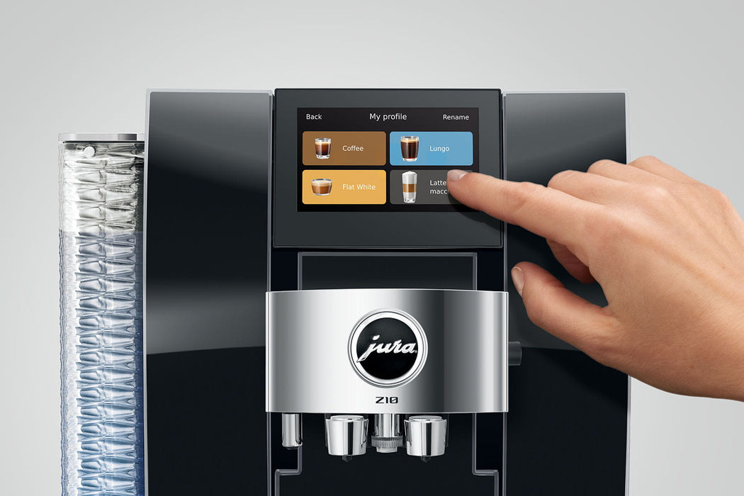 JURA Z10 Diamond Black premium volautomaat, vooraanzicht met touchscreen — productkenmerk 12