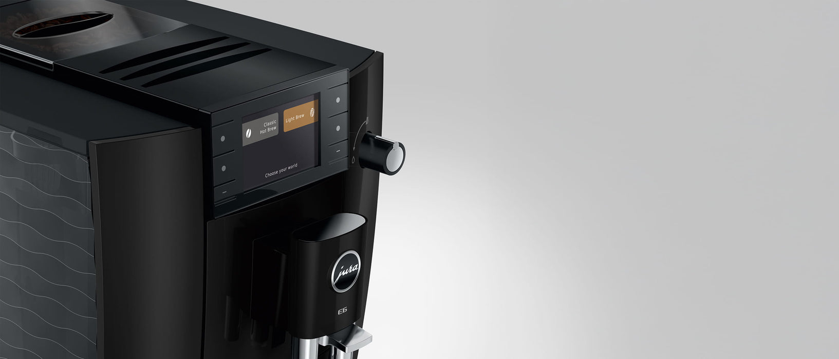 JURA E6 Piano Black espressomachine voor thuis, vooraanzicht — fabrikantbeeld 15