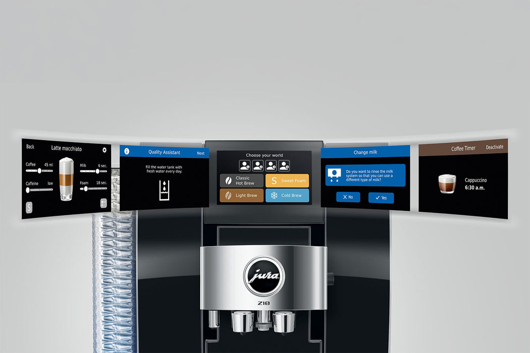 JURA Z10 Diamond Black premium volautomaat, vooraanzicht met touchscreen — productkenmerk 13