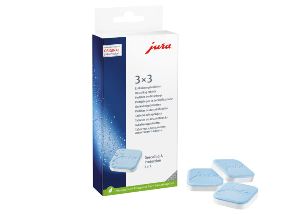 Doosje JURA 2-in-1 ontkalkingstabletten 3x3, productfoto — fabrikantbeeld