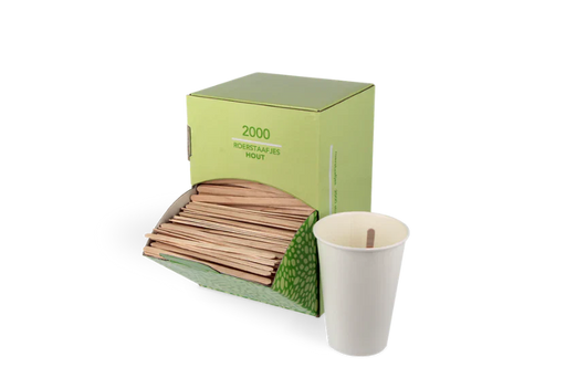 Roerstaafjes in dispenser box 11cm FSC®Mix hout BIO