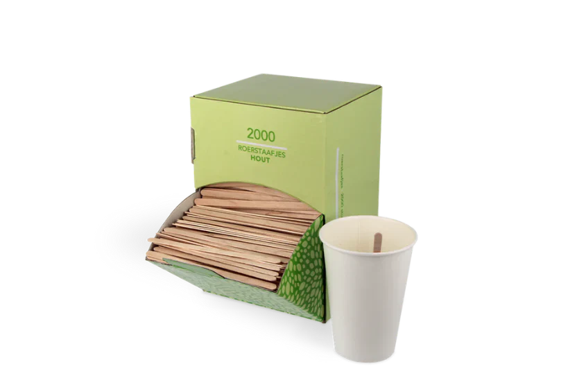 Roerstaafjes in dispenser box 11cm FSC®Mix hout BIO