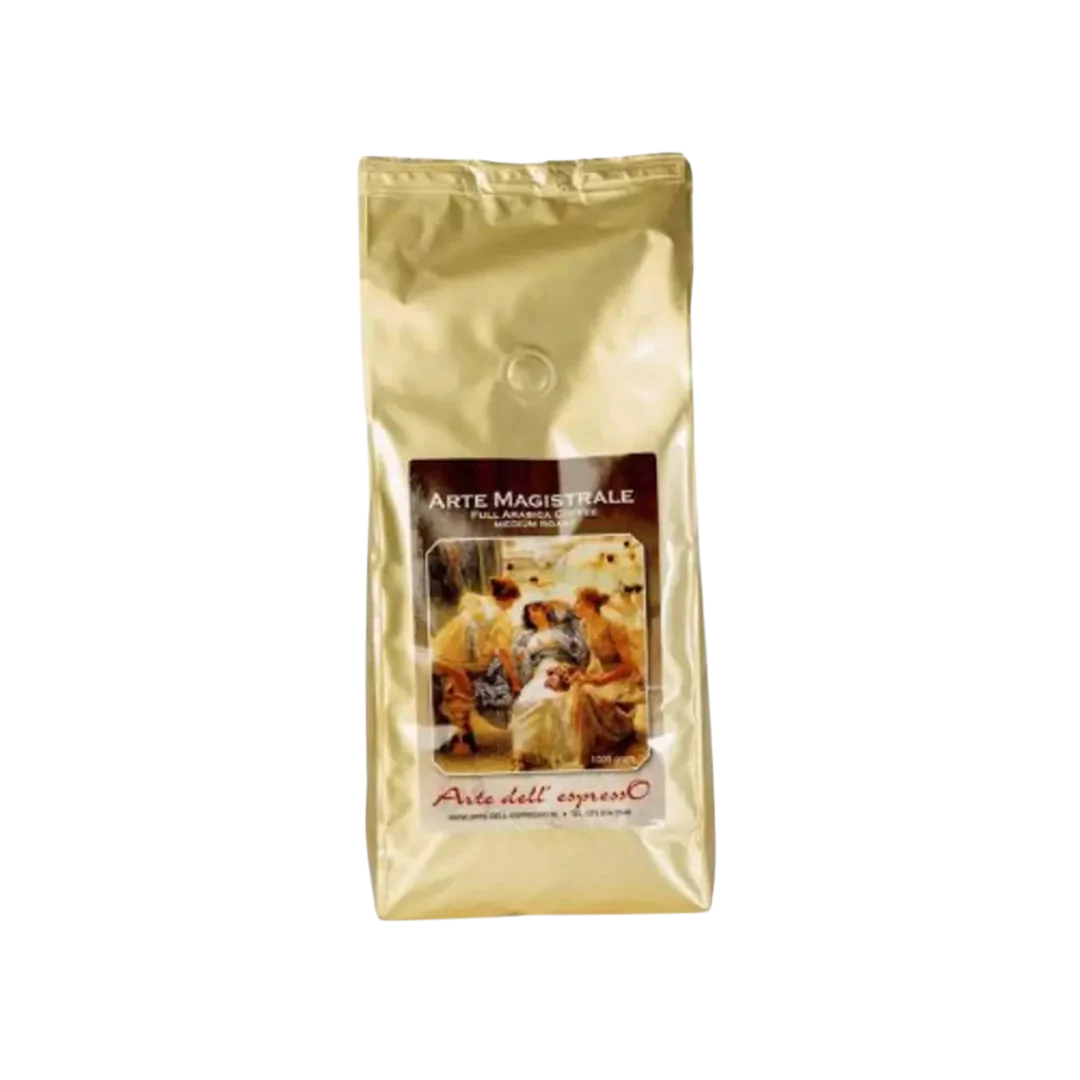 Goudkleurige verpakking van Arte dell’ espressO koffie proefpakket met klassiek kunstwerk op het etiket