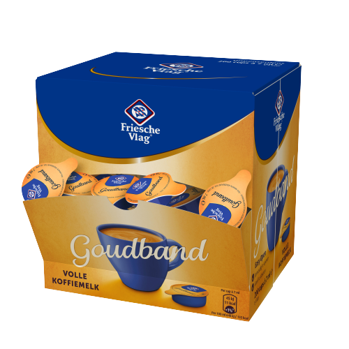 Doos Friese Vlag Goudband koffiemelkcups, 200 stuks van 7 ml — fabrikantbeeld