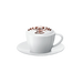 Witte cappuccino kopjes met schotel en chocolade latte art design - JURA koffie accessoires set | Arte dell' espressO