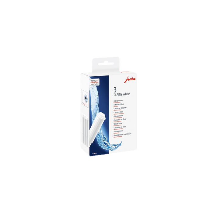 JURA CLARIS White filterpatronen set van 3 stuks in witte verpakking met waterdesign | Arte dell' espressO