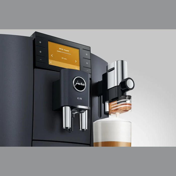 jura e8 cosmic black chocolade canister schuin onderaanzicht