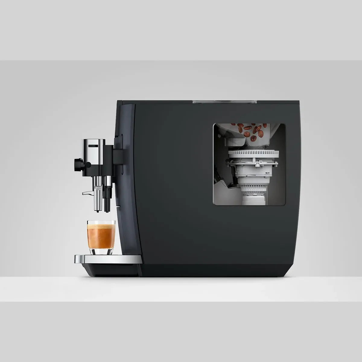 jura e8 cosmic black zijaanzicht open zijkant