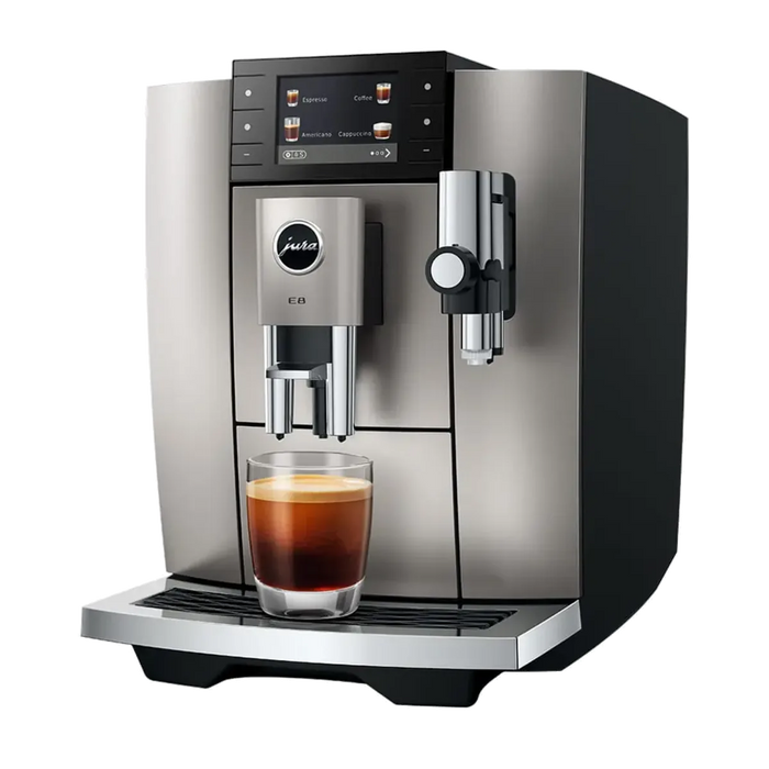 JURA E8 Midnight Silver (ED) schuin vooraanzicht