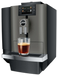 JURA X4c Dark Inox koffiemachine met touchscreen en glas espresso op het dienblad