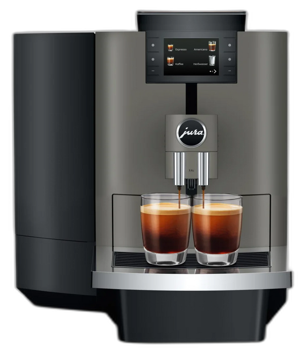 JURA X4c Dark Inox koffiemachine met touchscreen en dubbele koffie-uitloop, geschikt voor professioneel gebruik
