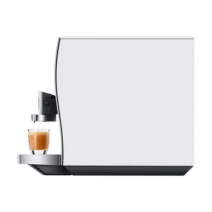 jura z10 aluminium white eb zijaanzicht rechts met koffie op kopjes plateau
