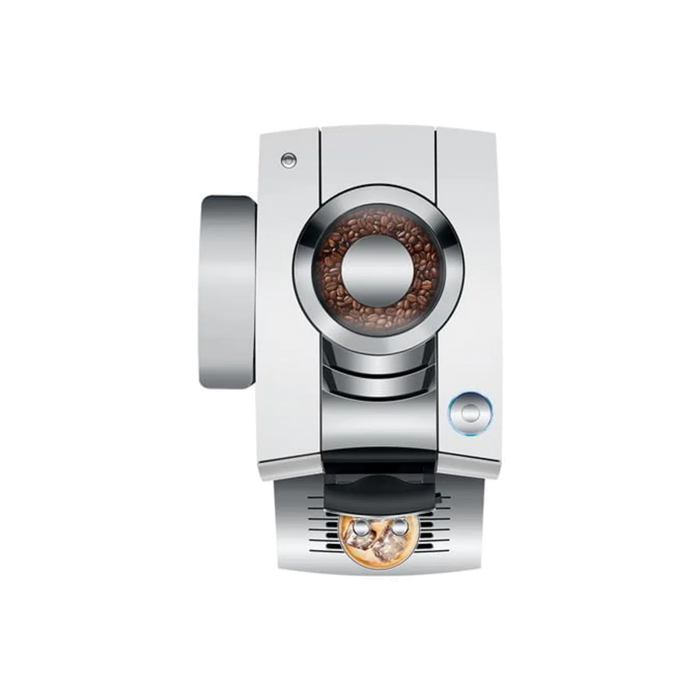 jura z10 aluminium white boven aanzicht met cold breau en bonenreservoir zichtbaar