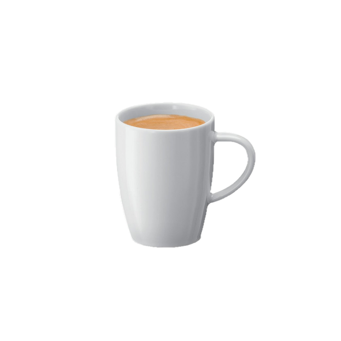 Witte koffie beker 270ml van JURA met handvat en warme espresso, ideaal voor koffieliefhebbers | Arte dell' espressO