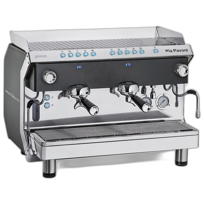 La Pavoni Geniale V/2 espressomachine met twee zetgroepen en LED-verlichting, ideaal voor professioneel gebruik