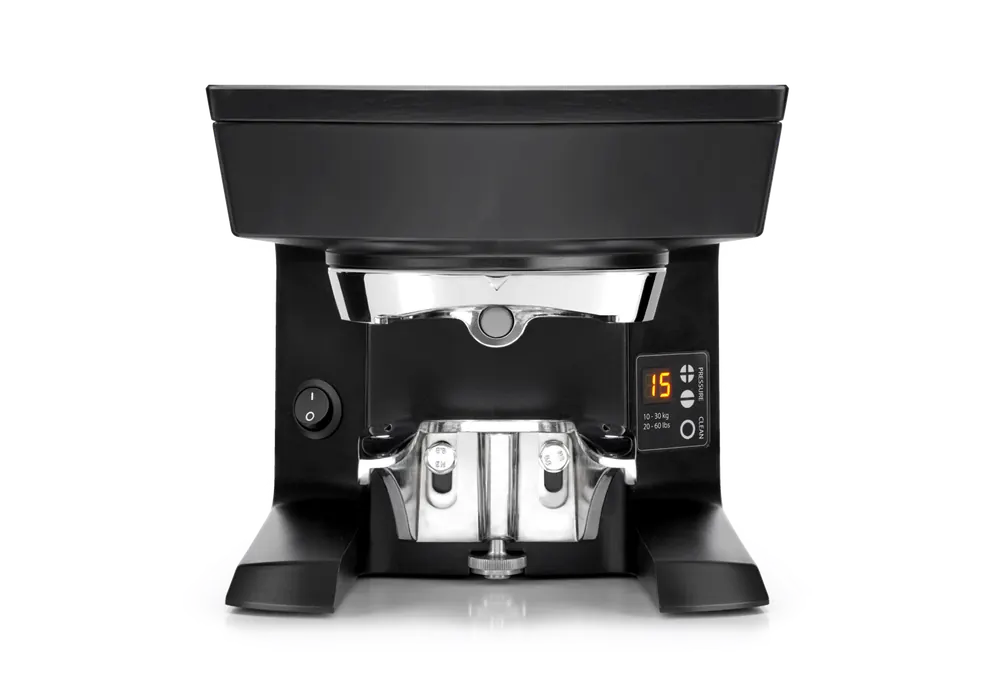 PuqPress M2 automatische koffiestamper in zwart met digitaal display en instelbare tampkracht