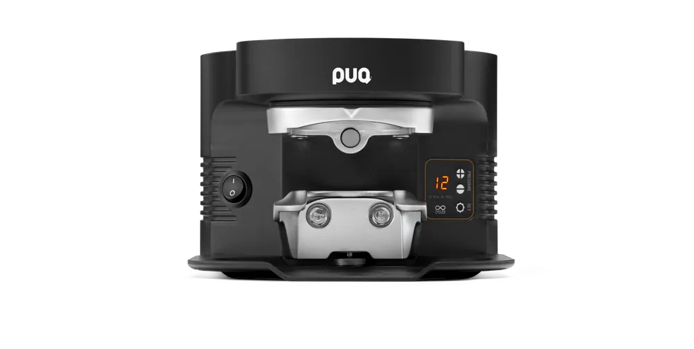 PuqPress M3 automatische koffiestamper in zwart met digitaal display, compatibel met Mahlkönig E65S koffiemolens