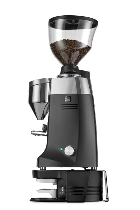 PuqPress Bracket M3/M5 geïntegreerd met Mazzer koffiemolen, zwarte afwerking met volle bonencontainer