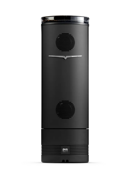 PuqPress M6 automatische koffiestamper in zwart met geïntegreerd ontwerp voor Mythos koffiemolens