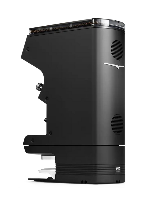 PuqPress M6 automatische koffiestamper in zwart, compatibel met Mythos MY75/MYG75, met strak en ruimtebesparend ontwerp