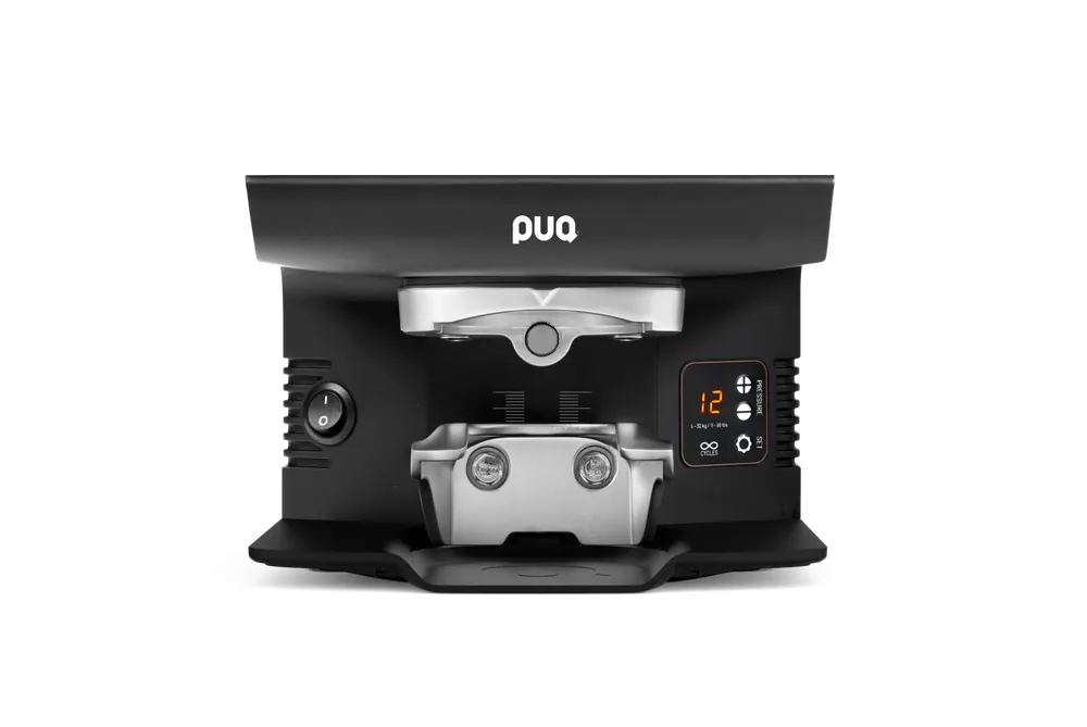 PuqPress M6 automatische koffiestamper in zwart met digitaal display voor Mythos MY75/MYG75 koffiemolens