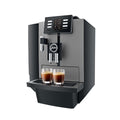 JURA X6 Dark Inox Professional (EA) espressomachine schuin vooraanzicht met twee espressi Arte dell' espressO 7610917154166